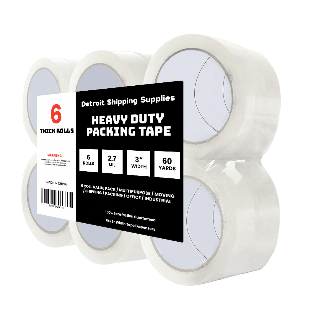 Heavy Duty Packing Tape, 6 Rolls – Clear, 2.7 Mil, 3" x 60 Yds, 360 Yds Total